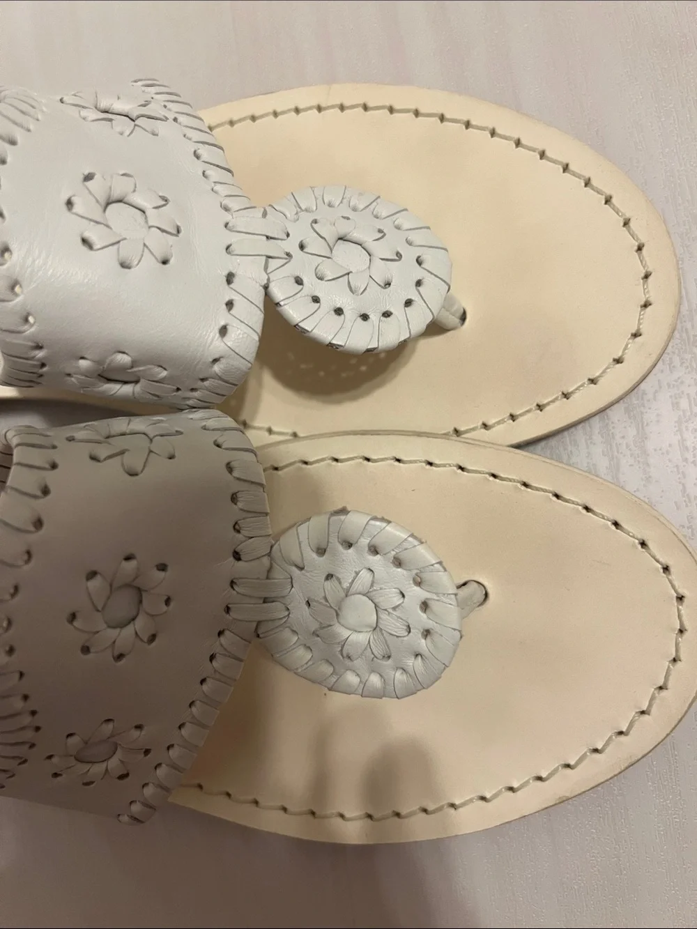 Jack Rogers White Leather Rondelle Slide Sandals